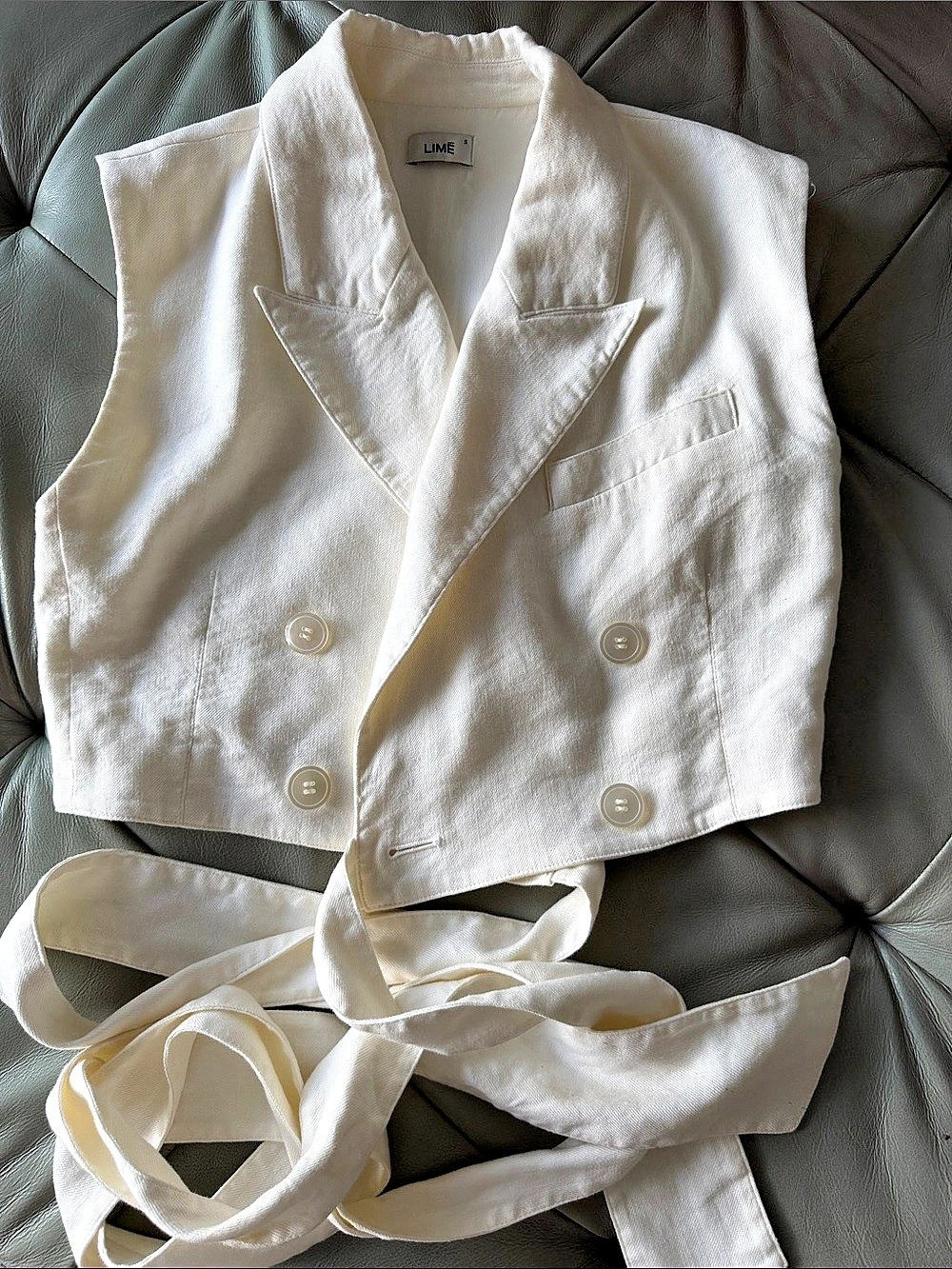 LIME White Tie-Front Vest